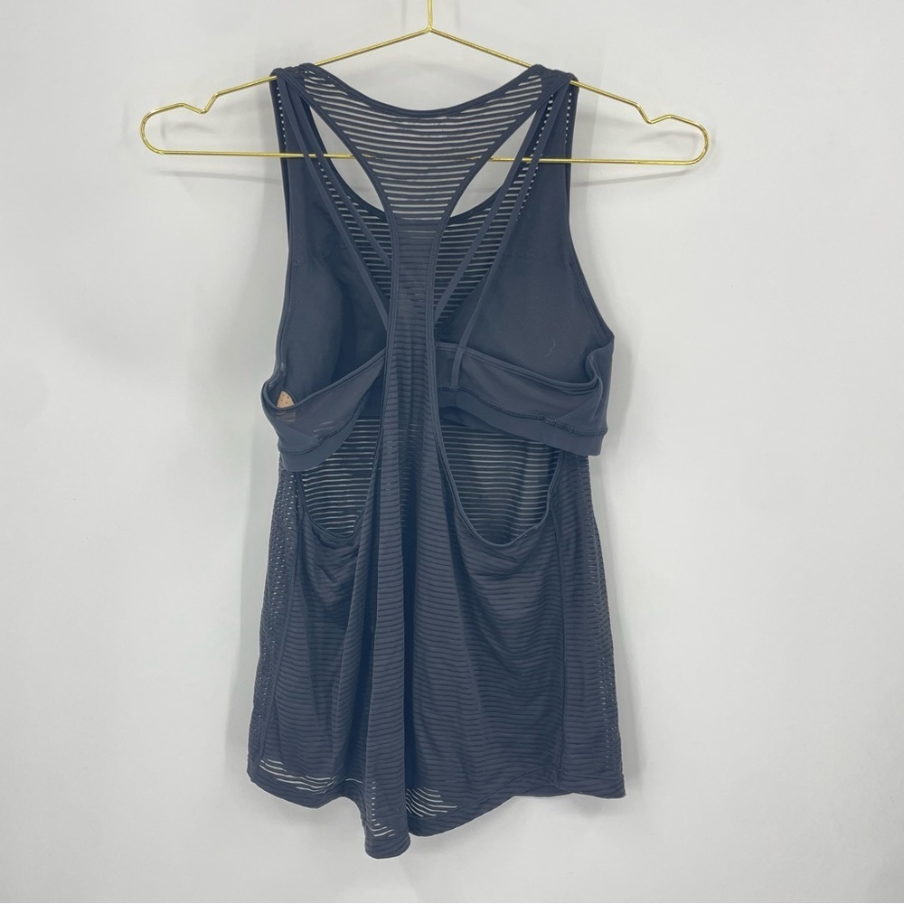 Lululemon Fully Flexed 2-In-1 Tank Size 8 striped Sheer Mesh Black